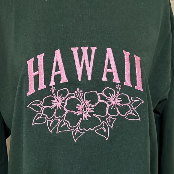 Hawaii Long Sleeve Green Tee Top Cotton Blend - Picture 5 of 5